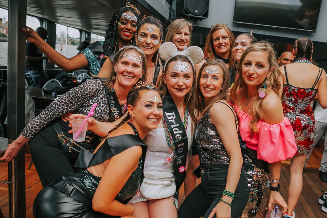 Photos of glitterfest attendees wearing sparkly outfits and glitter makeup